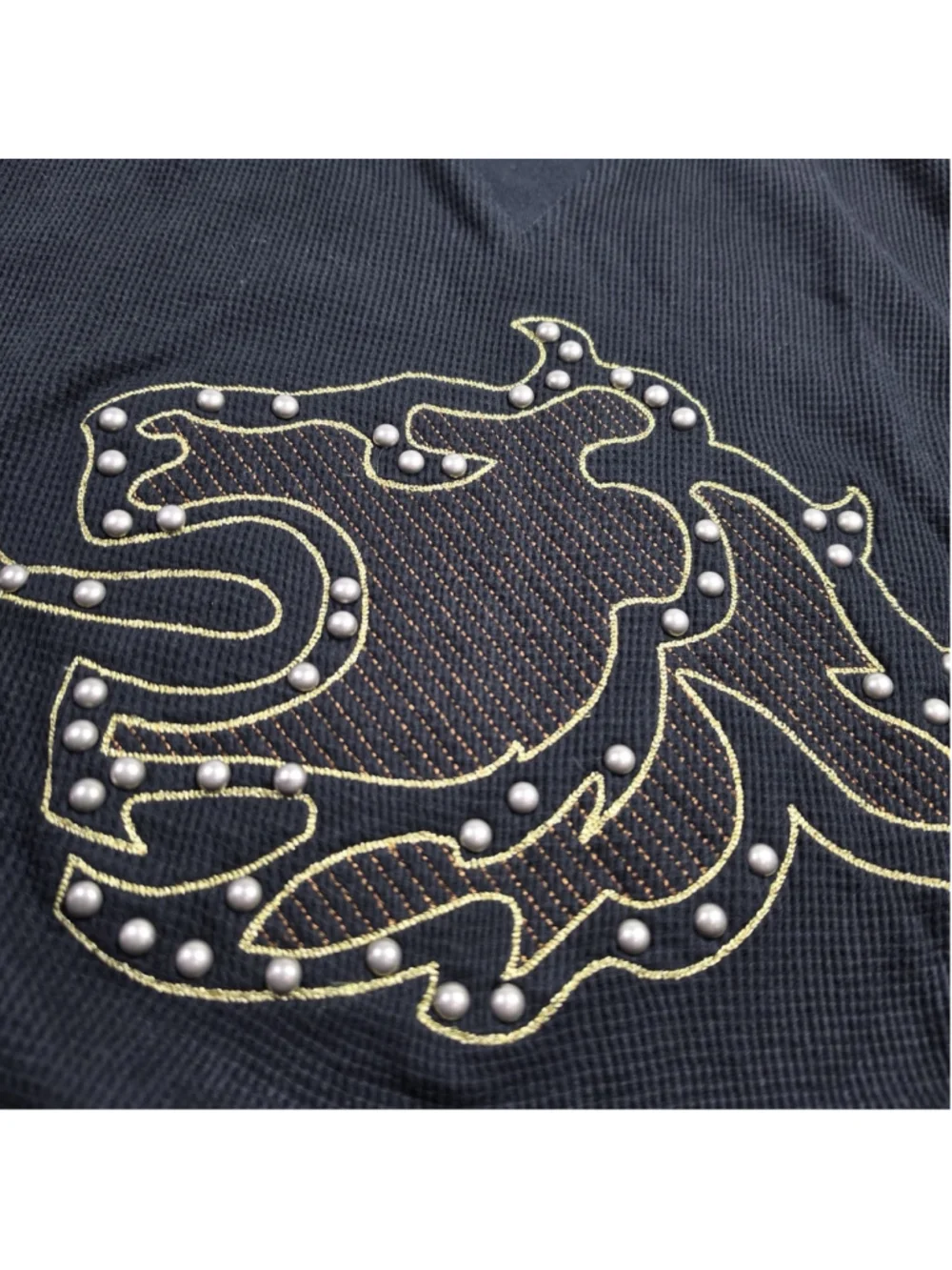 Sean John Waffle Knit Thermal Sweatshirt Black Studded Lion Logo NWT Men’s XXXL
